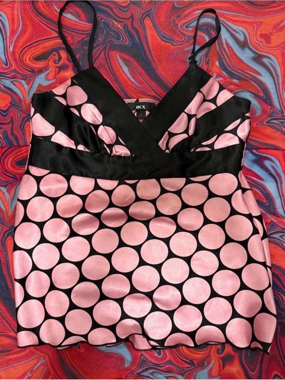 Vintage Y2K Pink & Black Polka Dot Babydoll Camisole Top 🎀🖤